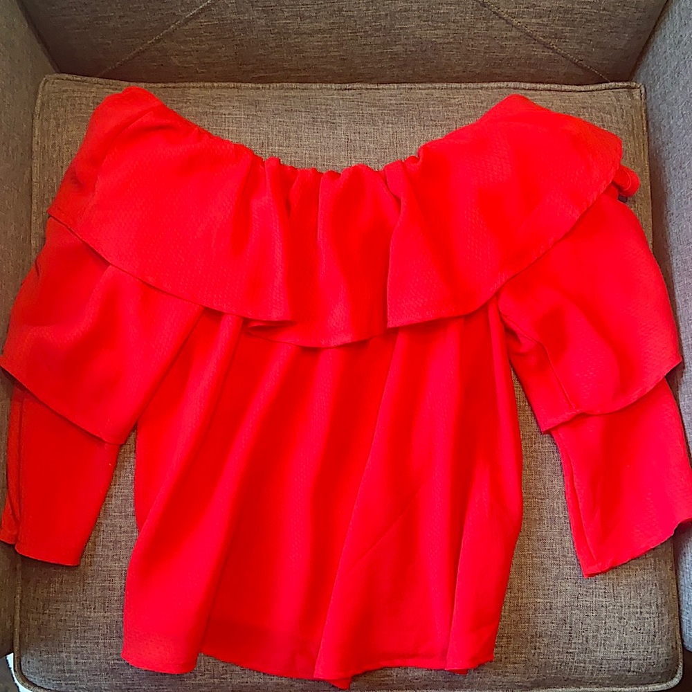 New York & Company Red ruffle off the shoulder top